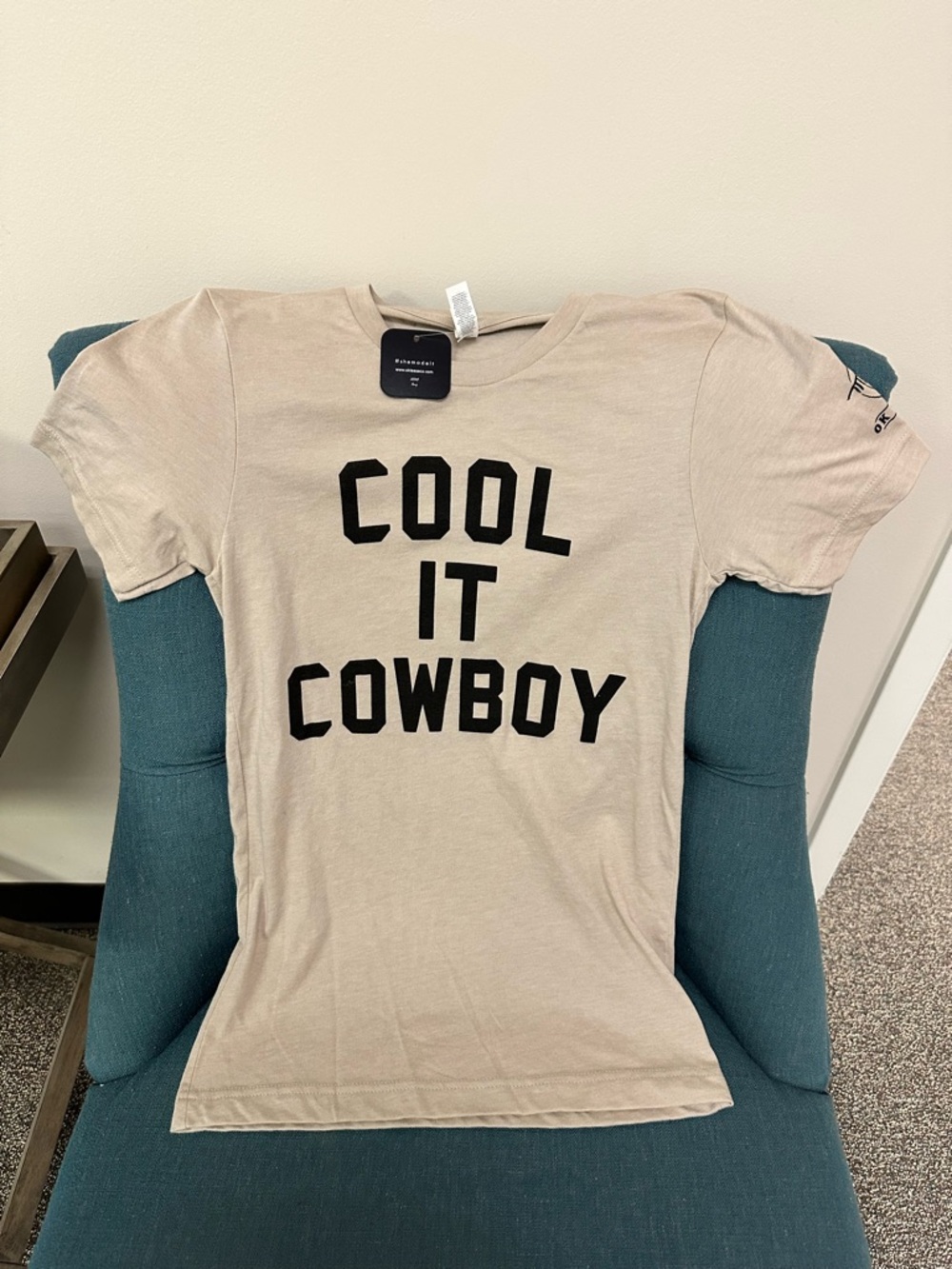 Cool It Cowboy Graphic Tee - Beige with Black Text